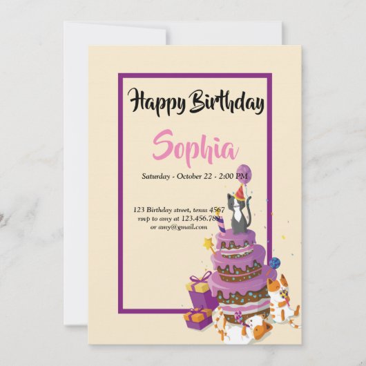 cake de chat violet carte d'anniversaire (Devant)