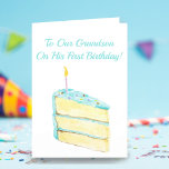 Cake de Grandson<br><div class="desc">Célébrez le premier anniversaire de votre grand-fils avec cette adorable tranche de gâteau d'aquarelle. Changez le message intérieur !</div>