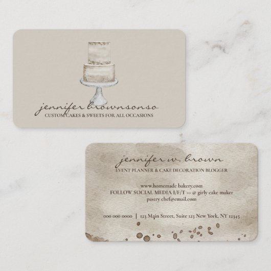 Cake Decor Eenvoudig gebak beige Visitekaartje (Voorkant / Achterkant)