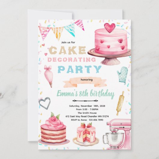 Cake decorating theme party invitation kaart (Voorkant)