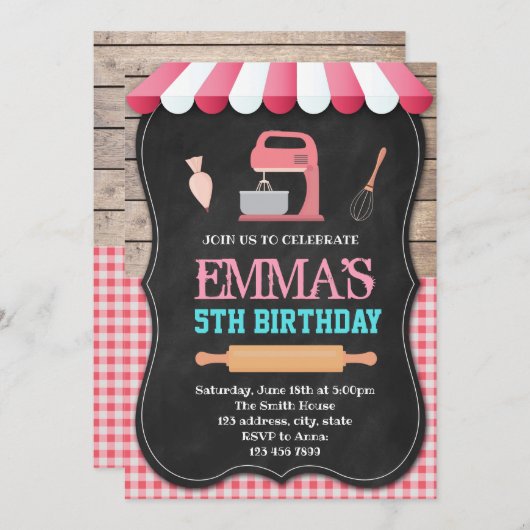 Cake Decorating Verjaardag Uitnodiging (Voorkant / Achterkant)