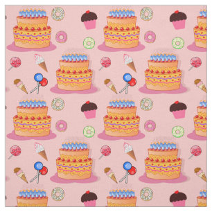 Cake, Ice-cream, Lollipop, Cupcakes Design Patroon Stof
