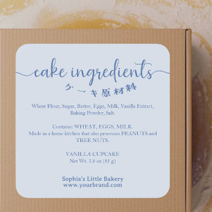 Cake-ingrediënten Minimalist Blue Bakery Product Vierkante Sticker