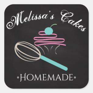 Cake Logo Whisk zelfgemaakte bakkerij krijtbord Vierkante Sticker
