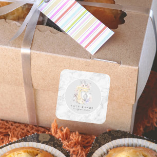 Cake Mixer Bakkerij Bloemen Marmer Grijs Aquarel Vierkante Sticker