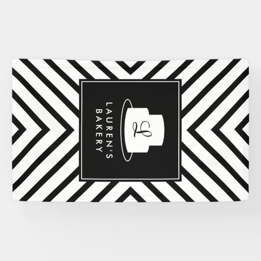 Cake Monogram Logo met Mod Stripe Pattern Bakkerij Spandoek (Horizontaal)