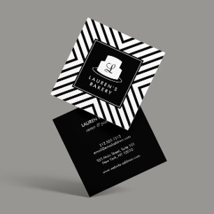 Cake Monogram Logo met Mod Stripe Pattern Bakkerij Vierkante Visitekaartje