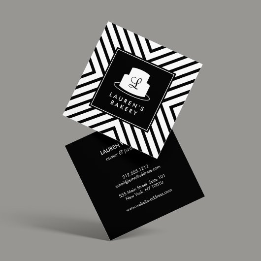 Cake Monogram Logo met Mod Stripe Pattern Bakkerij Vierkante Visitekaartje