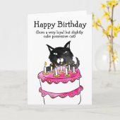 Cake possessive carte d'anniversaire de chat (Fleur jaune)