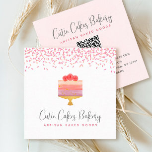 Cake QR Code Roze Ombre Sprinkles Pastry Chef Chic Vierkante Visitekaartje