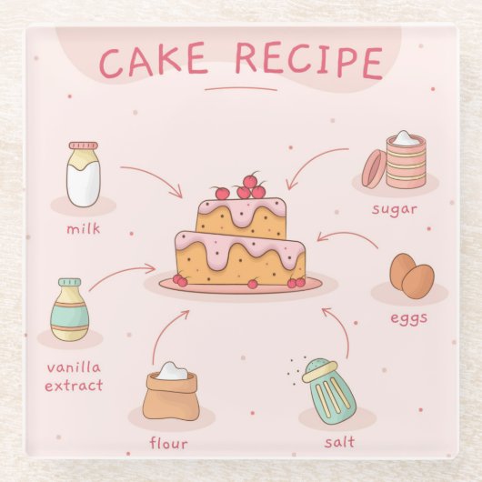 Cake Recipe Glazen Onderzetter (Voorkant)