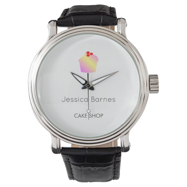 Cake shop cupcake silhouet white horloge (Voorkant)