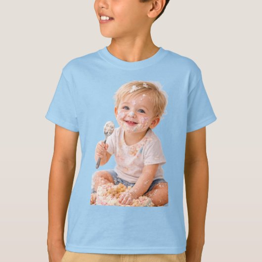 Cake Smash Baby First Birthday Photo T-Shirt (Devant)