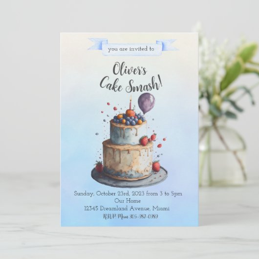 Cake Smash Invitation fête d'anniversaire (Debout devant)