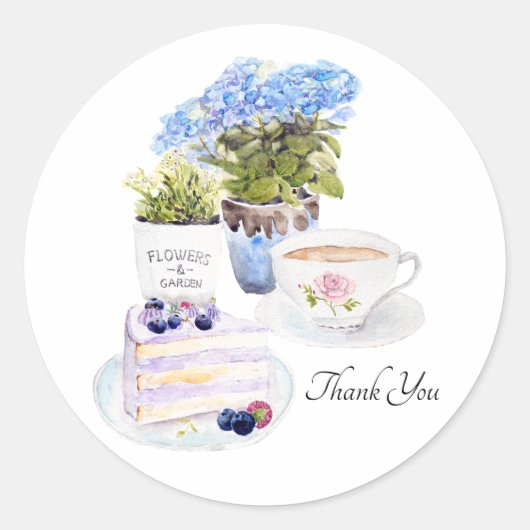 Cake Tea and Flowers Classic Ronde sticker (Voorkant)