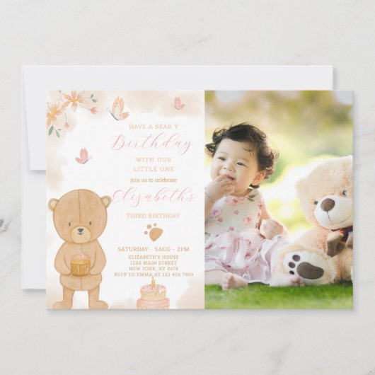 Cake Teddy Anniversaire Invitation Avec photo (Devant)