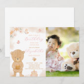 Cake Teddy Anniversaire Invitation Avec photo (Devant / Derrière)