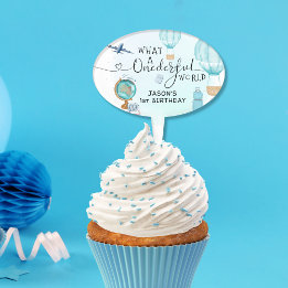 Cake Topper Blue ONEderful World 1er premier anniversaire