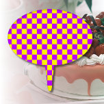 Cake Topper Jaune violet de néon À damiers damier Vintage<br><div class="desc">Tableau de contrôle vintage Neon Purple et Jaune À damiers</div>