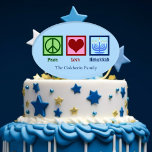 Cake Topper Peace Love Hanoukka Cute Custom Party<br><div class="desc">Paix Amour Hanoukka plateau de gâteau pour un parti Chanukah. Joli signe de paix,  coeur,  et une belle menorah sur une jolie décoration de dessert bleu vacances.</div>
