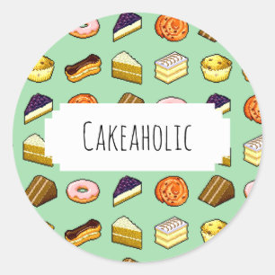 Cakeaholic Delicious Cakes Pattiserie Pattern Ronde Sticker