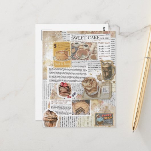 Cakes & Koffie Ephemera Decoupage Briefkaart (Voorkant / Achterkant in situ)