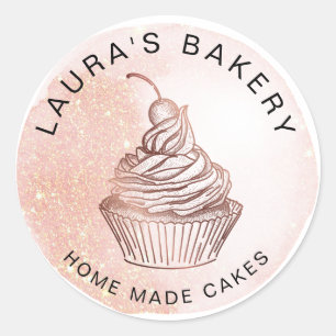 Cakes & snoepjes Cupcake Home Bakkerij Blush Roze Ronde Sticker
