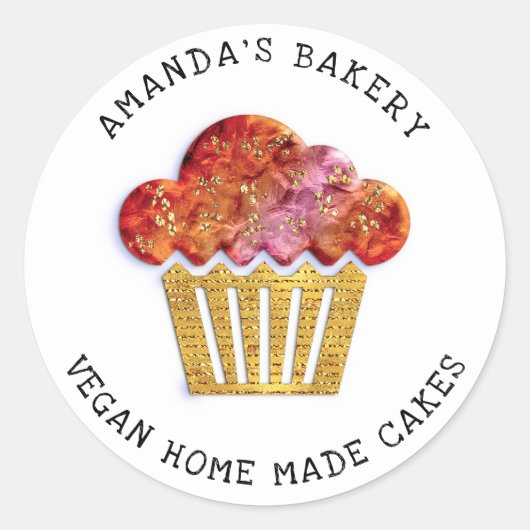 Cakes Sweet Homemade Bakery Muffin Gold Coral Ronde Sticker (Voorkant)