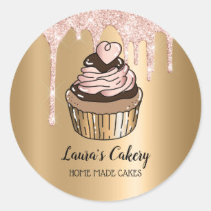 Cakes & Sweets Cupcake Home Bakery Drift Gold Ronde Sticker