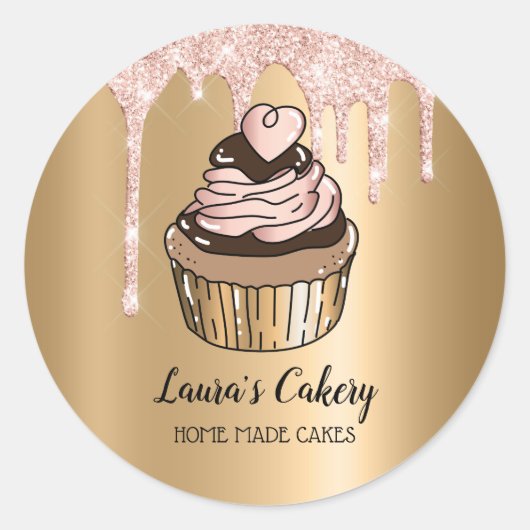 Cakes & Sweets Cupcake Home Bakery Drift Gold Ronde Sticker (Voorkant)