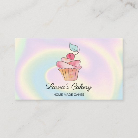 Cakes Sweets Cupcake Home Bakery Girly Waterverf Visitekaartje (Voorkant)