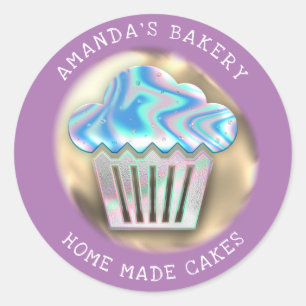 Cakes Sweets Cupcake Home Bakery Holograaf Paars Ronde Sticker