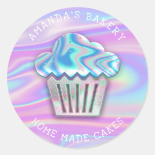 Cakes Sweets Cupcake Home Bakery Holograaf Roze Ronde Sticker