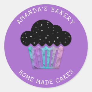 Cakes Sweets Cupcake Home Bakery Paars3D Ronde Sticker