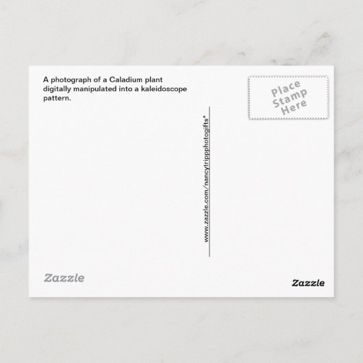 Caladium Kaleidoscope, rood, wit en groen Briefkaart (Achterkant)