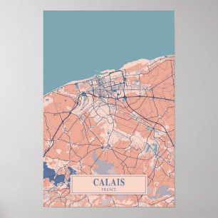 Calais Frankrijk Winderige Stad Kaart Reizen Poster