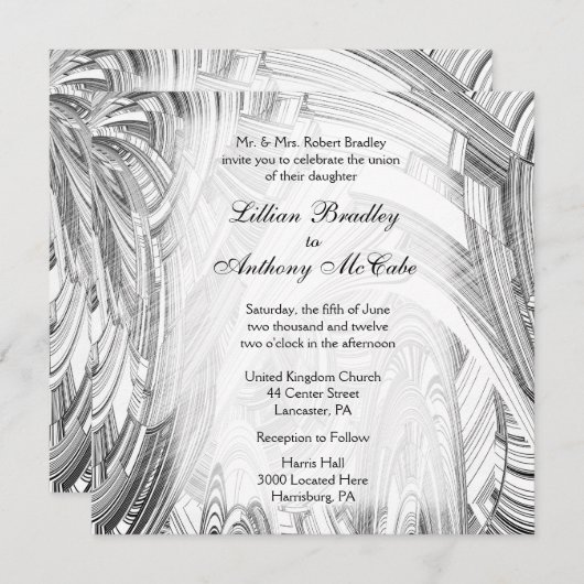Calamity Black and White Wedding Invitation Kaart (Voorkant / Achterkant)