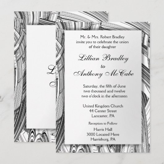 Calamity Black and White Wedding Invitation Kaart (Voorkant / Achterkant)