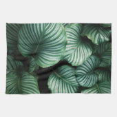 Calathea-bladeren, schaal met gestreepte tropische theedoek (Horizontaal)