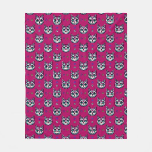 Calavera Cat Art Pattern Fleece Deken (Voorkant)