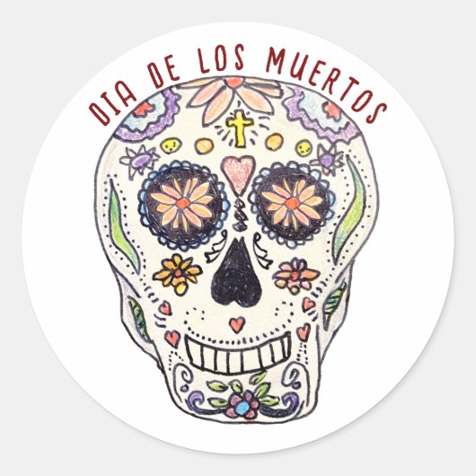 Calavera Dia De Los Muertos Ronde Sticker (Voorkant)
