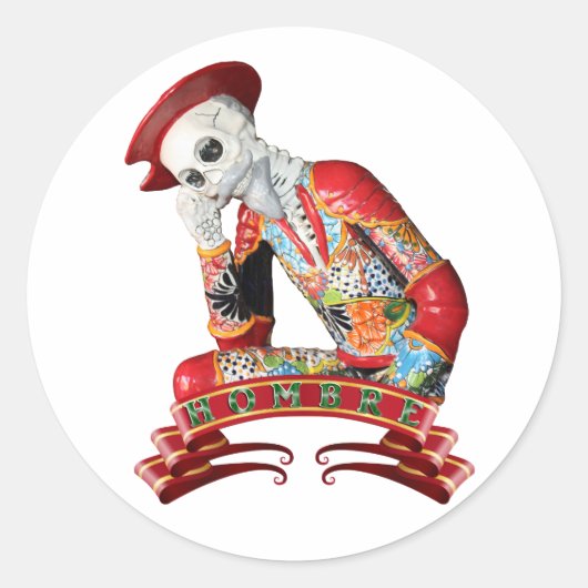 Calavera Hombre Ronde Sticker (Voorkant)