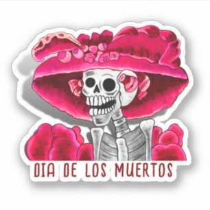 Calavera Red Dia de Los Muertos Sticker