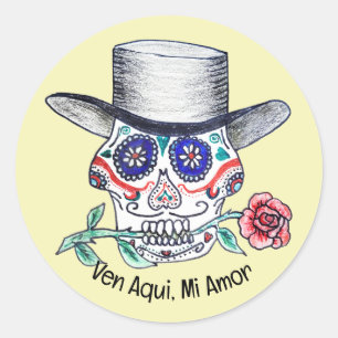 Calavera Roos Halloween Ronde Sticker