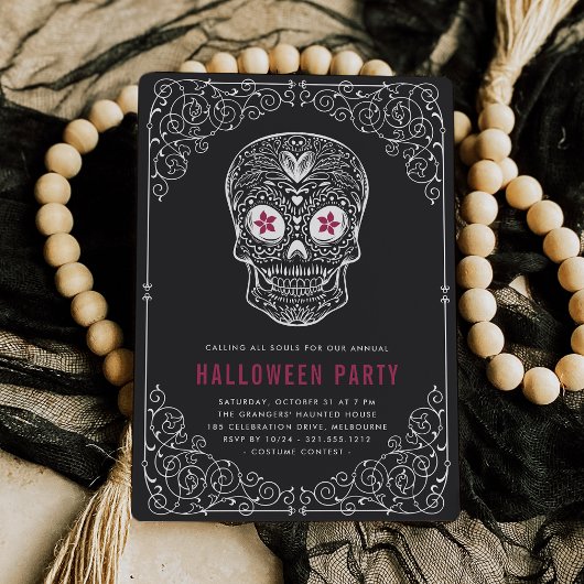 Calavera Skull Halloween Party Invitation Kaart