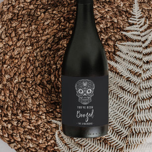Calavera Skull Je bent opgevoed Halloween Wijn Etiket