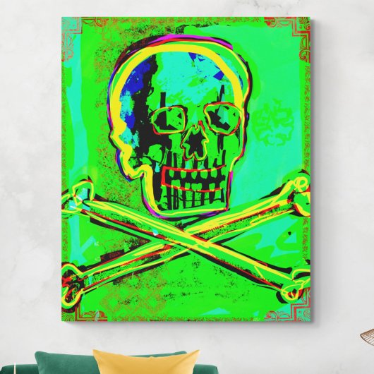 Calavera Skull NFT Art Green Red Canvas Afdruk