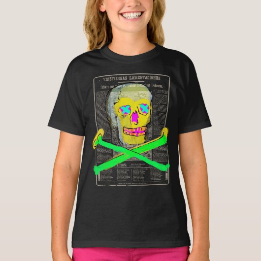 Calavera Skull Retro  Mexicaanse Letterpress T-shirt (Voorkant)