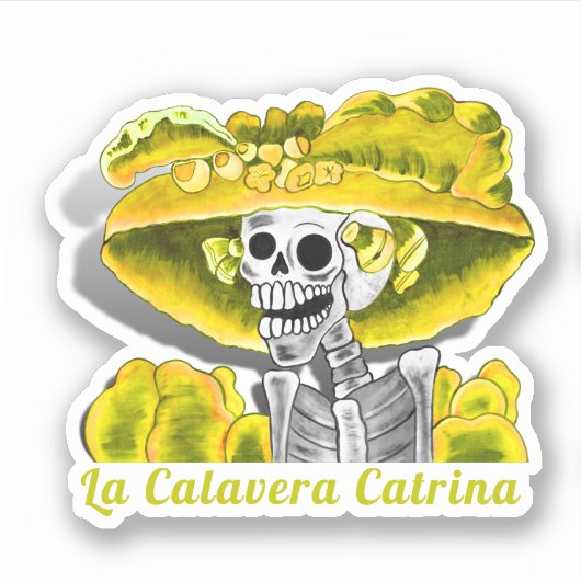 Calavera Yellow Dia de Los Muertos Sticker (Voorkant)