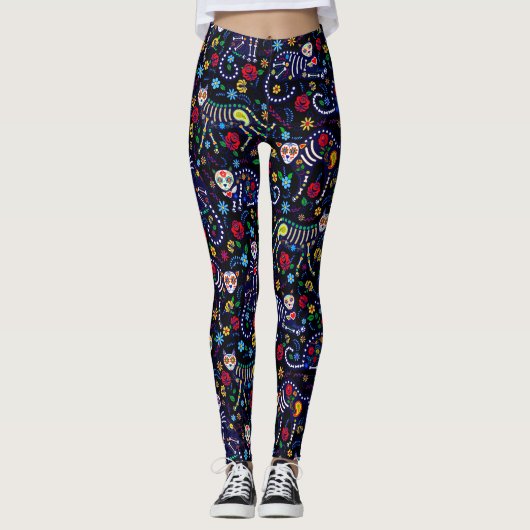 Calaveras Cats Day of the Dead Pop Leggings (Devant)